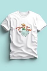 Maki Home Kadın Erkek Unisex Yetişkin Kucuk Prens Petit Prince Baskılı Beyaz Tshirt