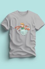 Maki Home Kadın Erkek Unisex Yetişkin Kucuk Prens Petit Prince Baskılı Gri Tshirt