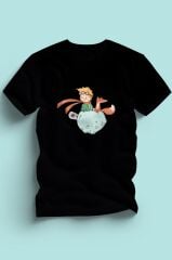 Maki Home Kadın Erkek Unisex Yetişkin Kucuk Prens Petit Prince Baskılı Siyah Tshirt