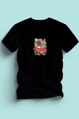 Maki Home Erkek Kırmızı Araba Baskılı Siyah Tshirt 5 6 7 8 9 10 11 12 13 14 yaş tişört 7-8