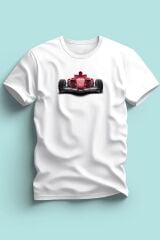 Maki Home Erkek Formula Kırmızı Yarış Arabası Baskılı Beyaz Tshirt 5 6 7 8 9 10 11 12 13 14 yaş